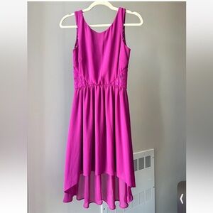 New Guess Hot Pink Fuchsia Hi Low Mesh Lace Back Summer Dress 0 XS